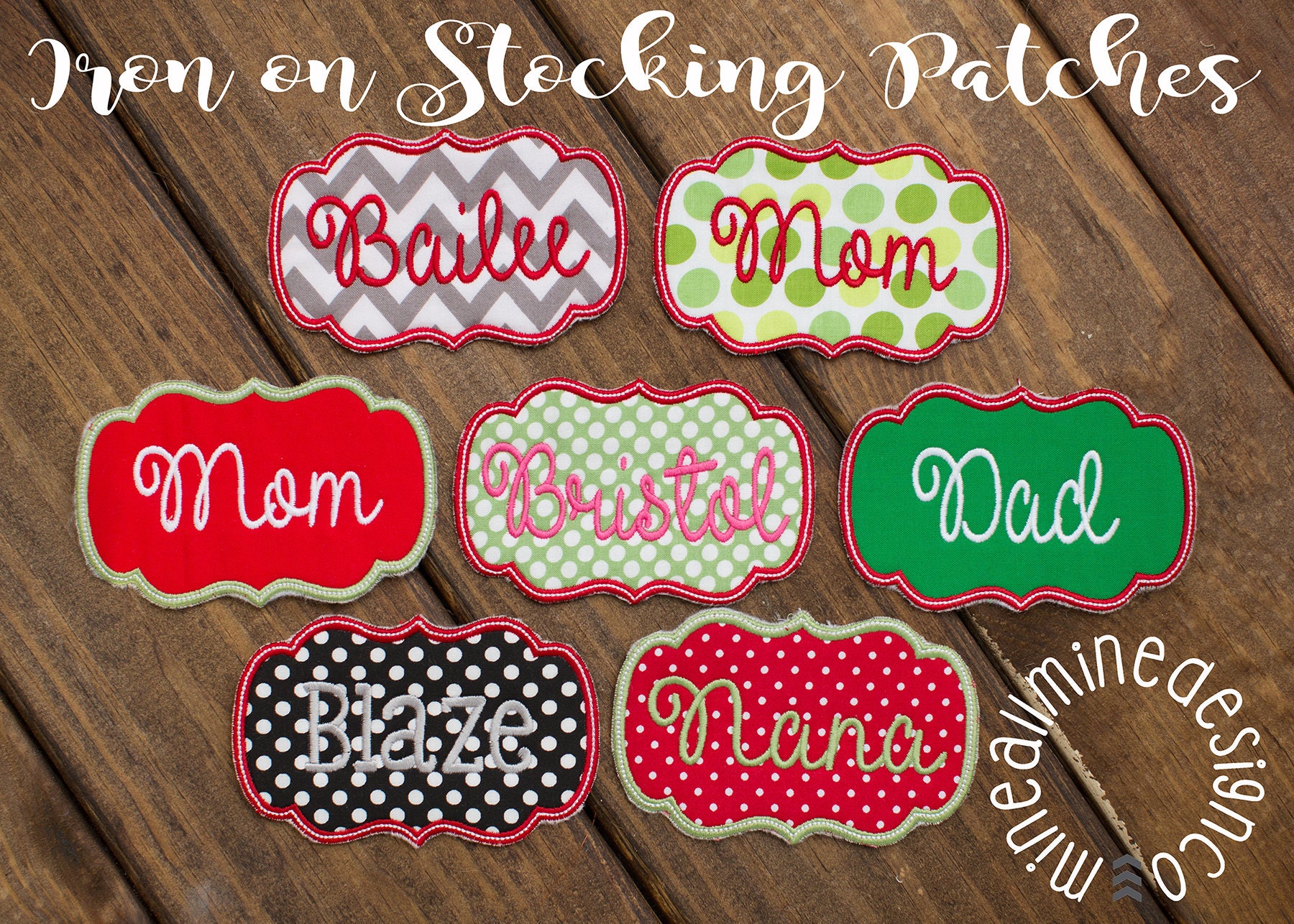 Custom Personalized Embroidered Iron On Name Patch Tag-Sparkling Red Glitter Or Red Fabric For Christmas Stockings And Holiday Items 1 Patch 