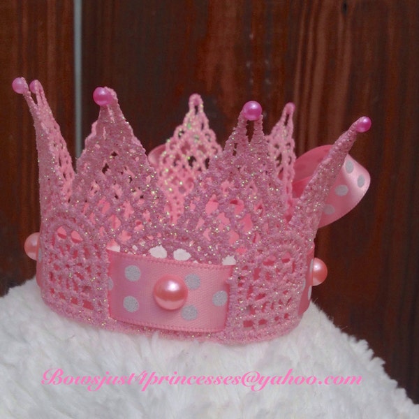 Pink Crown Photography Prop,Baby Girl Crown,Pink Lace Crown,Newborn Prop,Handmade,Ready to Ship in Pink!!!