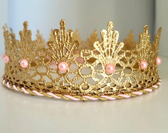 GOLD Lace crown,Newborn Crown,Gold Crown Cake Topper,First Birthday Crown,Cake Topper,birthday outfit,Princess Crown,USA made,handmade!!