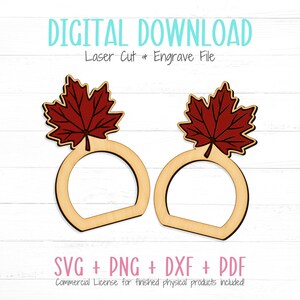 Ahornblatt-Serviettenring SVG-Datei, Laser digitale Datei, Laserschnitt-Datei, Schneidemaschine SVG, kommerzielle Nutzung, graviertes Blatt Serviettenring SVG