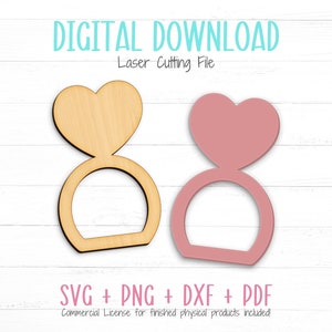 バレンタインのハート型ナプキンリング SVG ファイル、レーザーカット ファイル、Glowforge テスト済み、商用利用