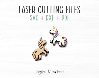 Unicorn Earrings SVG File, Cut and Score DIY Cabochon Stud Earrings Template for Cutting on a Laser