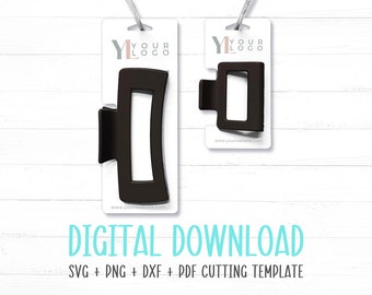 Paquete SVG de tarjetas con clip de garra, plantilla para embalaje y exhibición para colgar clips de garra de 2" y 4", compatible con láser, Cricut y Silhouette