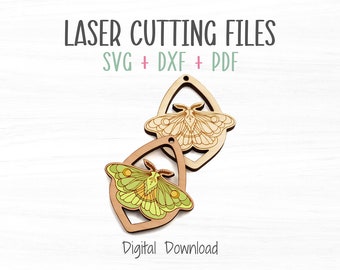 Luna Motte Ohrringe Laser Cut Datei: Holzschmuck Vorlage (SVG, PDF, DXF)