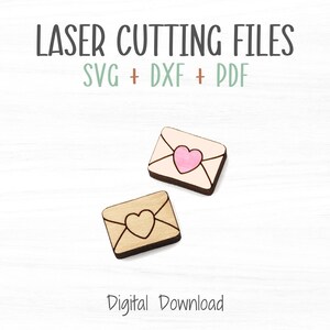 Valentine&#39;s Love Letter Laser Earrings SVG File, Cut and Score Template for Fast Cutting on Laser Engravers including Glowforge