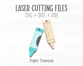 Crayon Earrings SVG File for Laser, Cut and Score File for Fast Cutting on a Glowforge Laser, Earring SVG Template File