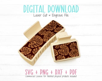 Klauen Clip Covers SVG Bundle mit tropischem Monstera Blätter Design, Klauen Clip Laser SVG Vorlage, Glowforge getestet digitale Download-Datei