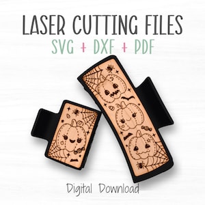 Claw Clip SVG Cut Files with Cute Halloween Engraved Design, Hair Claw Clip Cover Template, Glowforge Tested Digital Download File