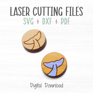 Whale Tail Round Laser SVG File, Laser Cut and Engraved Wood Earrings and Craft Projects Template File
