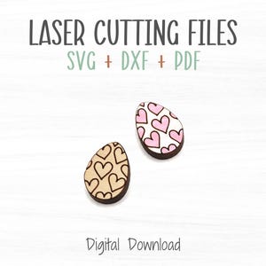 Fichier SVG laser coeurs d'oeufs de Pâques, boucles d'oreilles découpées au laser et marquer les boucles d'oreilles et fichier de modèle de projets d'artisanat