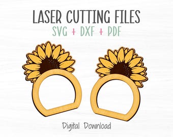 Sunflower Napkin Ring SVG File, Laser Digital File, Laser cut file, Cutting Machine SVG, Commercial Use, Engraved Sunflower Napkin Ring SVG