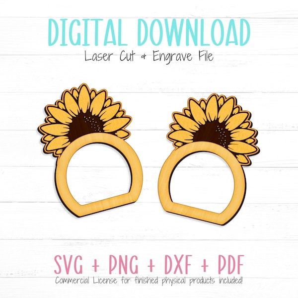 Sunflower Napkin Ring SVG File, Laser Digital File, Laser cut file, Cutting Machine SVG, Commercial Use, Engraved Sunflower Napkin Ring SVG