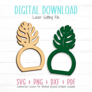 モンステラ リーフ ナプキン リング SVG ファイル、レーザー デジタル ファイル、レーザー カット ファイル、カッティング マシン SVG、商用利用、ナプキン リング SVG、BB02009