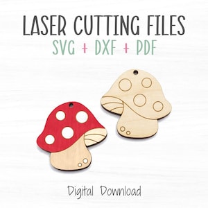 Mushroom Earrings SVG File for Laser, Cut and Score File for Fast Cutting on a Glowforge Laser, Earring SVG Template