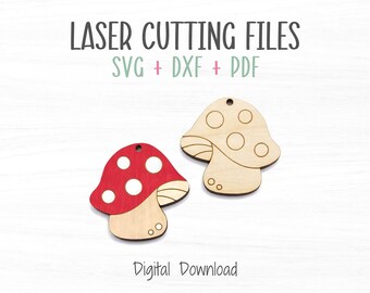 Archivo SVG de aretes de hongo para láser, archivo de corte y rayado para corte rápido en un láser Glowforge, plantilla SVG de aretes