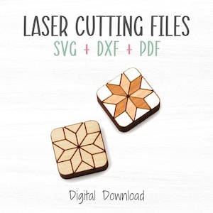 Quilt Square Stud Earrings Laser SVG File, Cut and Engrave Template for Laser Engravers including Glowforge