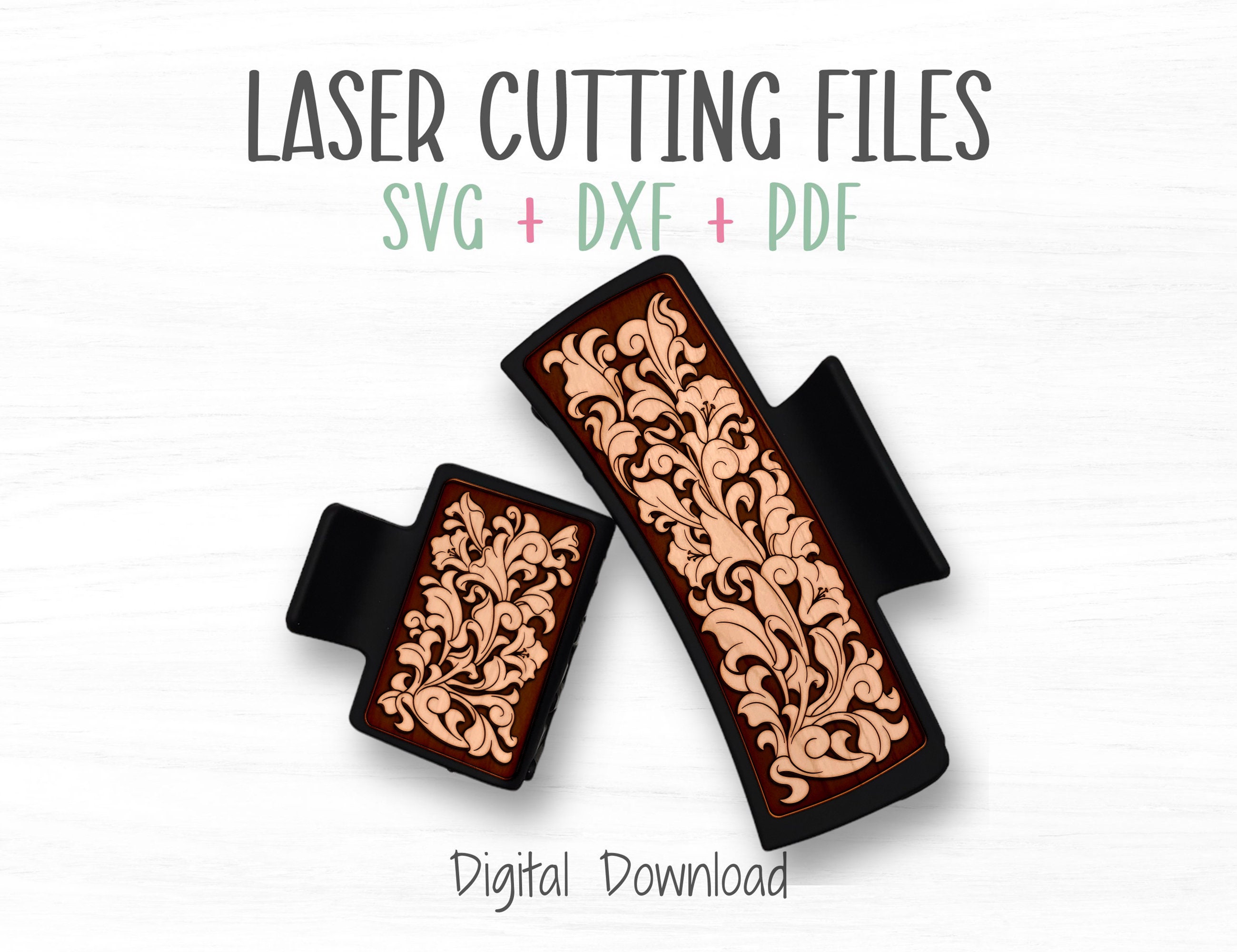 Claw Clip SVG Bundle with Western Tooled Leather Design, Claw Clip Laser SVG Template, Glowforge Tested Digital Download File