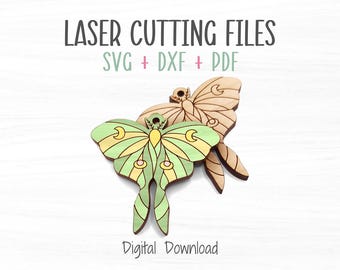 Luna Moth Laser Pendant Jewelry SVG File, Laser Cut and Engraved Wood Jewelry Charms for Earrings and Necklaces