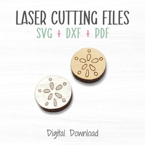 サンド ダラー イヤリング レーザー SVG ファイル、Glowforge レーザーでの高速カット用のカットおよびスコア ファイル、スタッド イヤリング SVG テンプレート