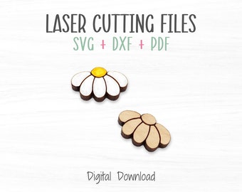 Daisy Earrings SVG File, Cut and Score DIY Cabochon Stud Earrings Template for Cutting on a Laser