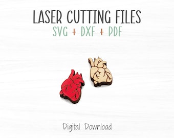 Anatomical Heart Laser Earrings SVG File, Cut and Score Template for Fast Cutting on Laser Engravers including Glowforge