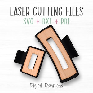 以下が含まれることがあります： 黒いアクセントが付いた木製のヘアクリップ2つ。クリップはヘアスタイリングに使用するために設計されています。  レーザーカットファイル SVG + DXF + PDF デジタルダウンロード