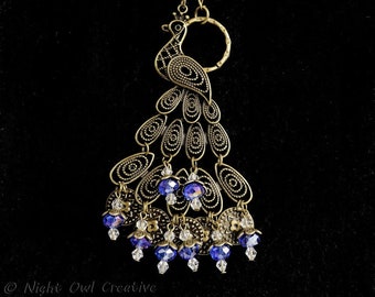 Peacock Handbag Charm, Key Ring, Crystal Beaded, Antique Bronze Purse Charm, Bag Clip, Statement Piece, Choose your crystal colour