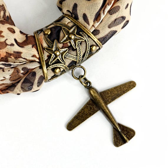 Aircraft Scarf Ring On trend Scarf Jewelry Antique Bronze Metal Pendant Airplane Stars Scarf Bail Aviator Love Flying Statement Piece Etsy