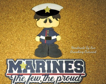 Paper Piecing Military Marine Male or Female Premade Scrapbooking Embellishment Paper Piecing Die Cuts hand made