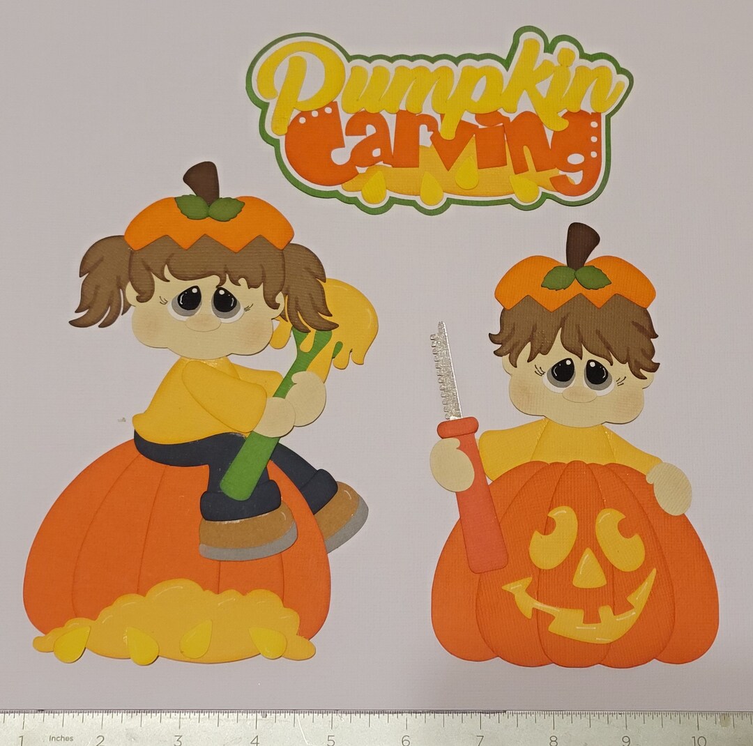 Pumpkin Carving Paper Piecing Cute Premade Scrapbooking Embellishment