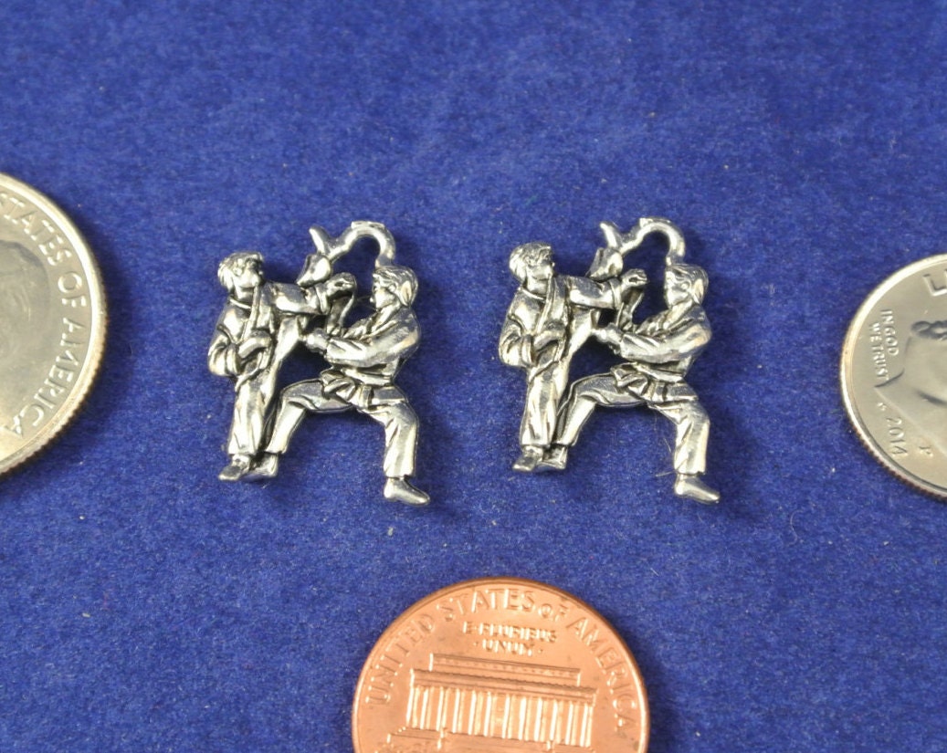 Martial Art Charms- 2 Antique Silver tone  Pewter Charms - Tae Kwon Do, TKD, Martial Arts,