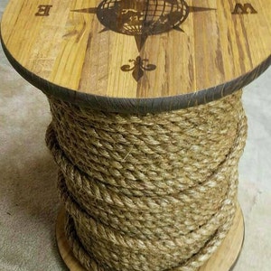 Make a statement with this Nautical style Rope Accent Table. Hand stained Compass rose design. 18 round. Rope table, Spool table image 5