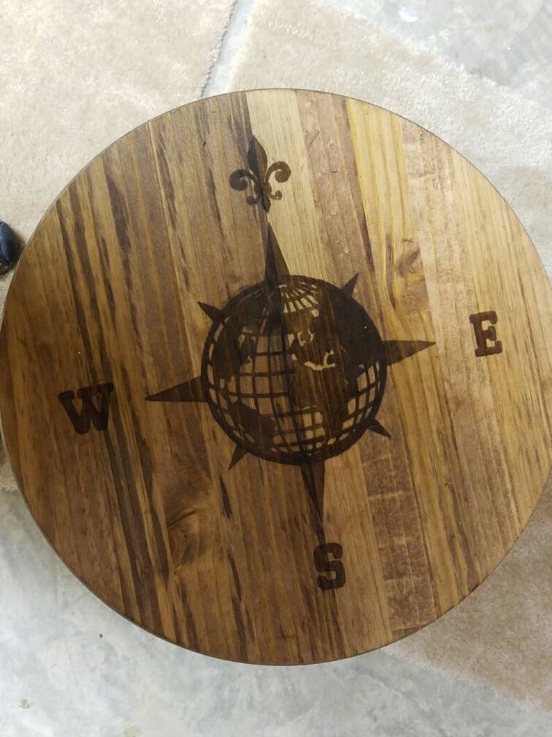 Make a statement with this Nautical style Rope Accent Table. Hand stained Compass rose design. 18 round. Rope table, Spool table image 3