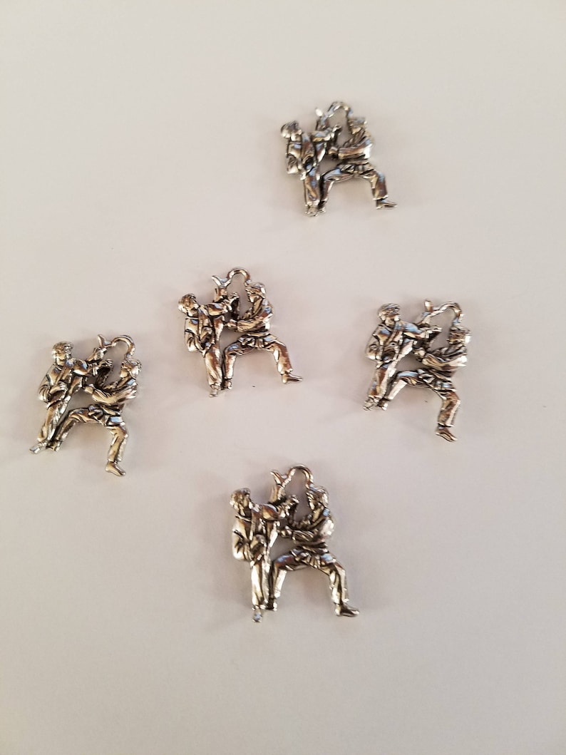 5 Martial Arts, TaeKwonDo, Karate, Kung Fu, Wushu, MMA Charms Antique Pewter Color image 2