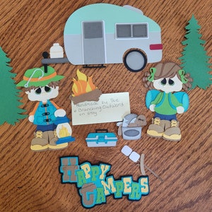 Happy Campers Paper Piecing  Cute  Premade Scrapbooking Embellishment hand made Not Digital Not Printed