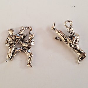 2 Antique Silver Pewter Charms - Tae Kwon Do, TKD, Martial Arts,