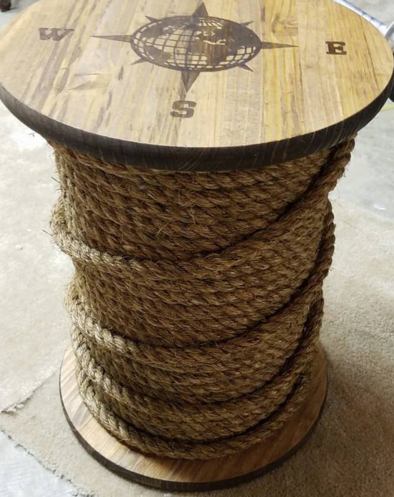 Make a statement with this Nautical style Rope Accent Table. Hand stained Compass rose design. 18 round. Rope table, Spool table image 4