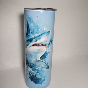 Shark Lovers Gift Tumbler 20 0z Customized Stainless Steel Tumbler, Watercolor background