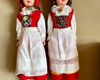 Vintage doll pair, Norwegian style, Antique, tourism gift