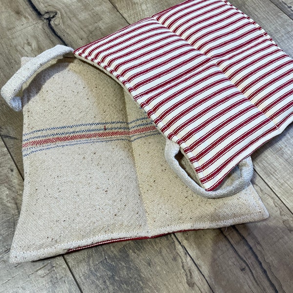 Grain Sack with Ticking Hot pad set (2) *Hot pads *Grain Sack *Ticking *Holiday gift *Hostess Gift