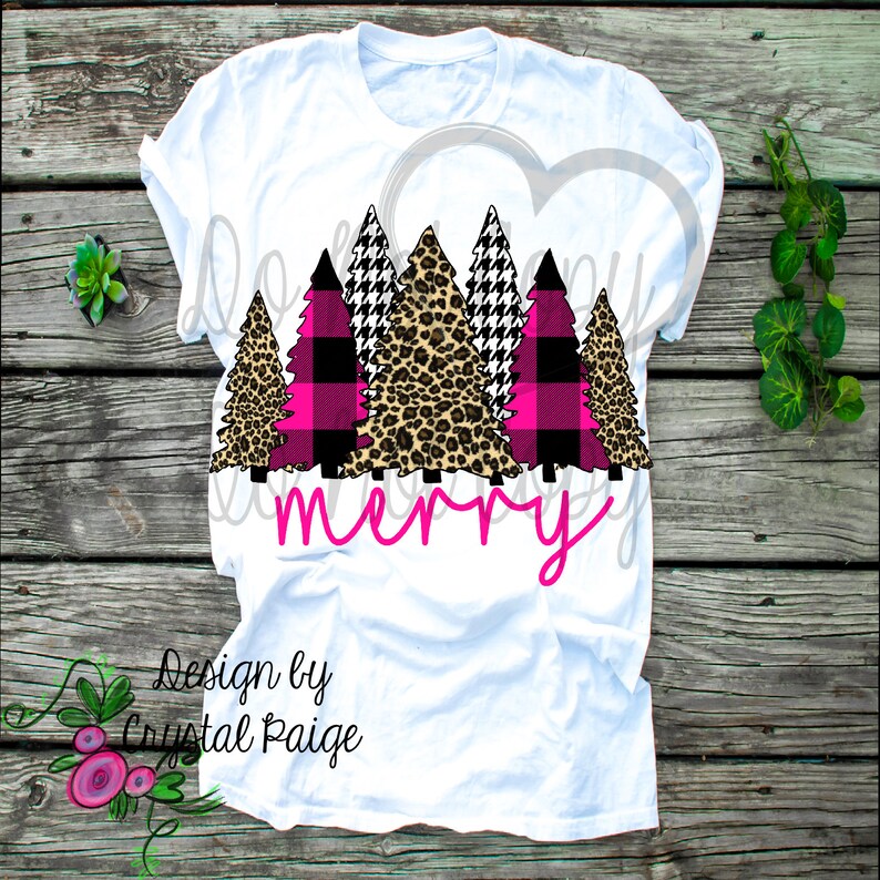 Threaded Pear Thea Merry Christmas Trees Thumbhole Sleeve Graphic Tee