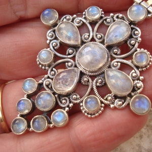 Large Natural Moonstone Cross Sterling Silver Pendant Necklace Filigree Vintage Pendant Moonstone set in 925 Sterling Silver 925 Chain