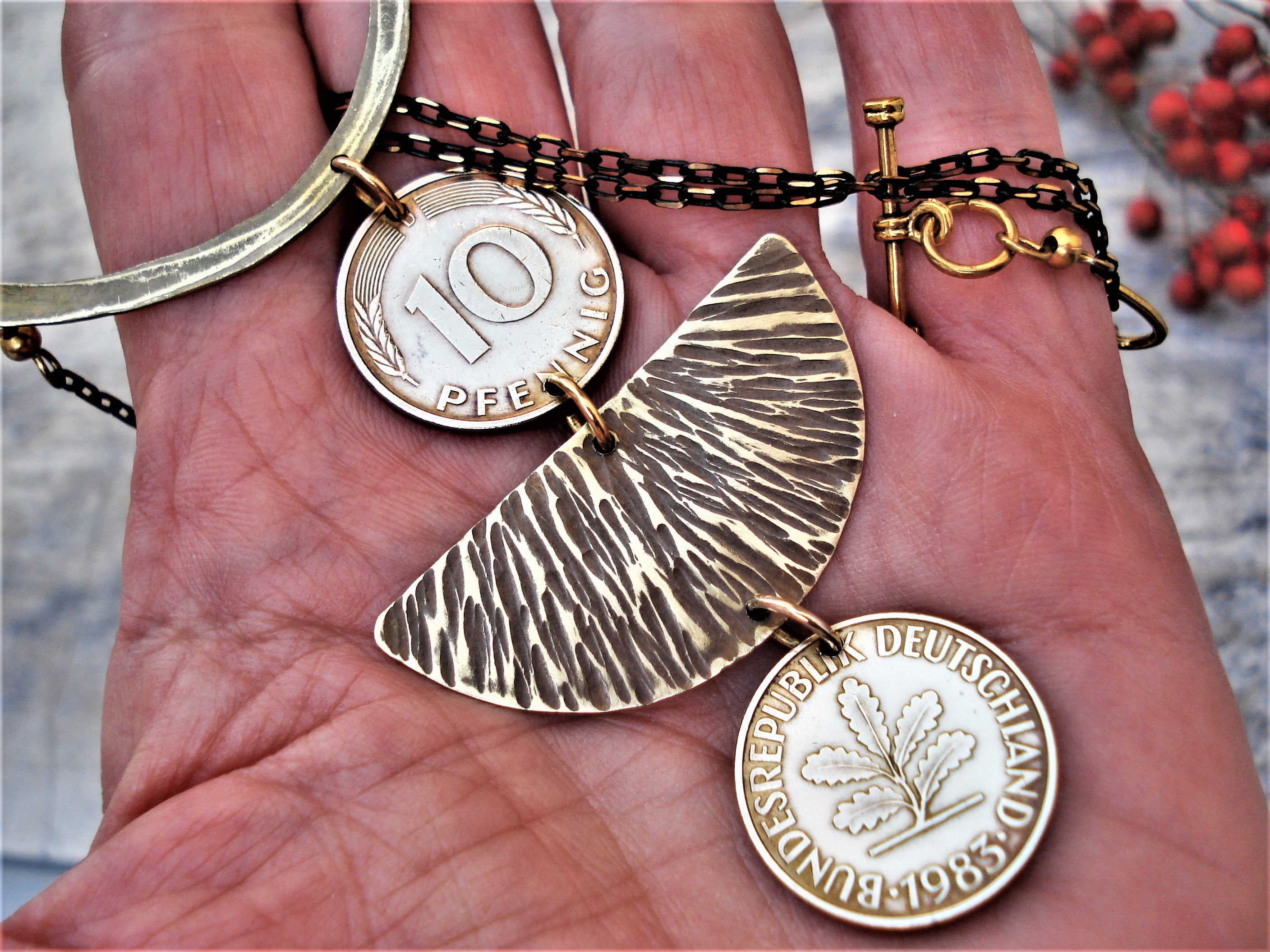 Celestial Bronze Coin Necklace Moon 