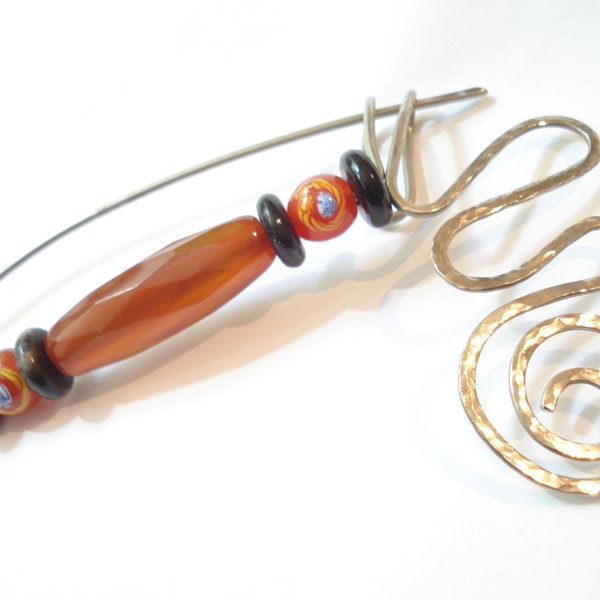 Shawl Pin Silver Hammered Wire Big Agate Scarf Fibula Pin Modern  Hammered Silver Wire Brooch