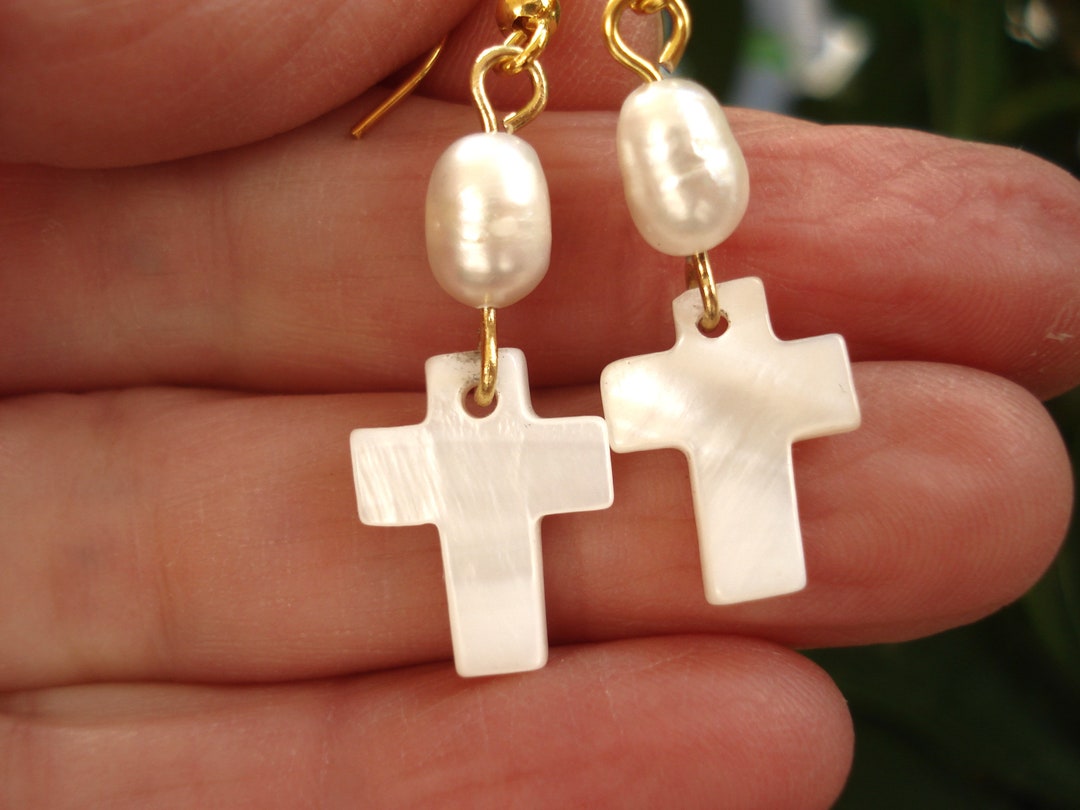 Ohrringe Gold Mit Kreuz Anhänger Charm Klein Ohrhaken Ohrhänger Glaube