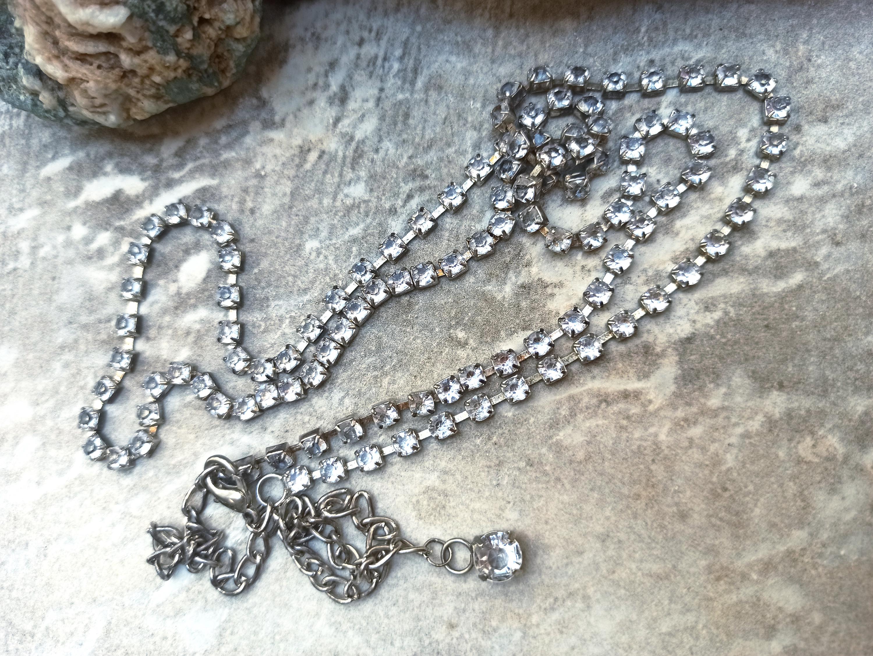 Vintage Rhinestone Chain Belt or Necklace, Silver Tone Metal  display picture 2
