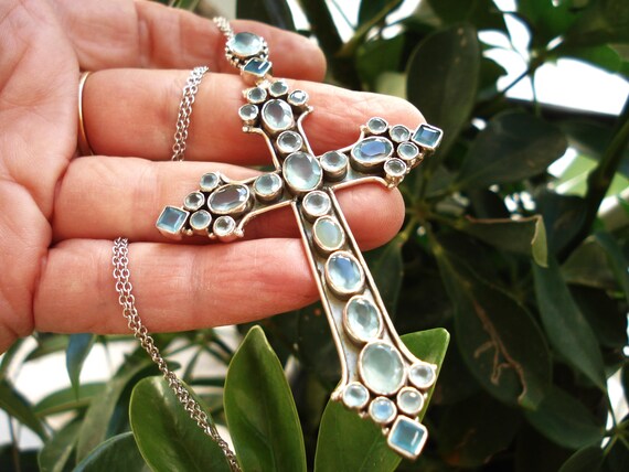 Aquamarine cheap cross necklace