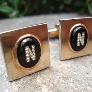 Personalized Cufflinks Vintage 1960s Initials Cufflinks Letter N Cufflinks Best Man Gift Cufflinks Gold Tone Unique Groomsmen Cufflinks