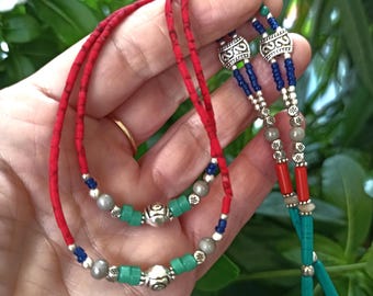 Nepalese Necklace Tibetan Turquoise Coral Necklace Himalayan Traditional Ethnic Handmade Agates & Coral Sterling Silver Delightful Necklace