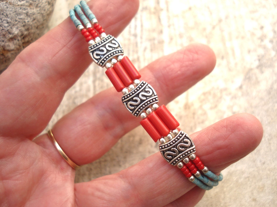 Tibetan Vintage Turquoise with Black Onyx Bead Nepali Tribal Strand Bracelet main image 1